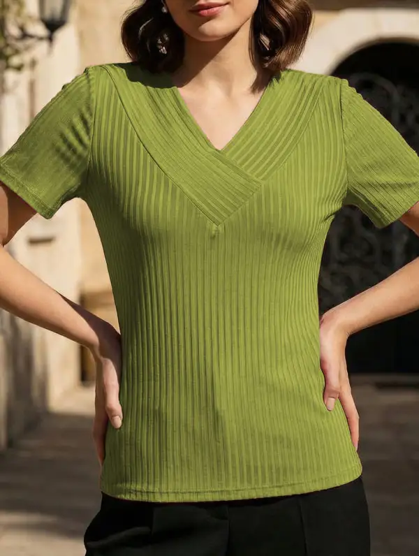 Relaxed V Neck Ribbed Tee