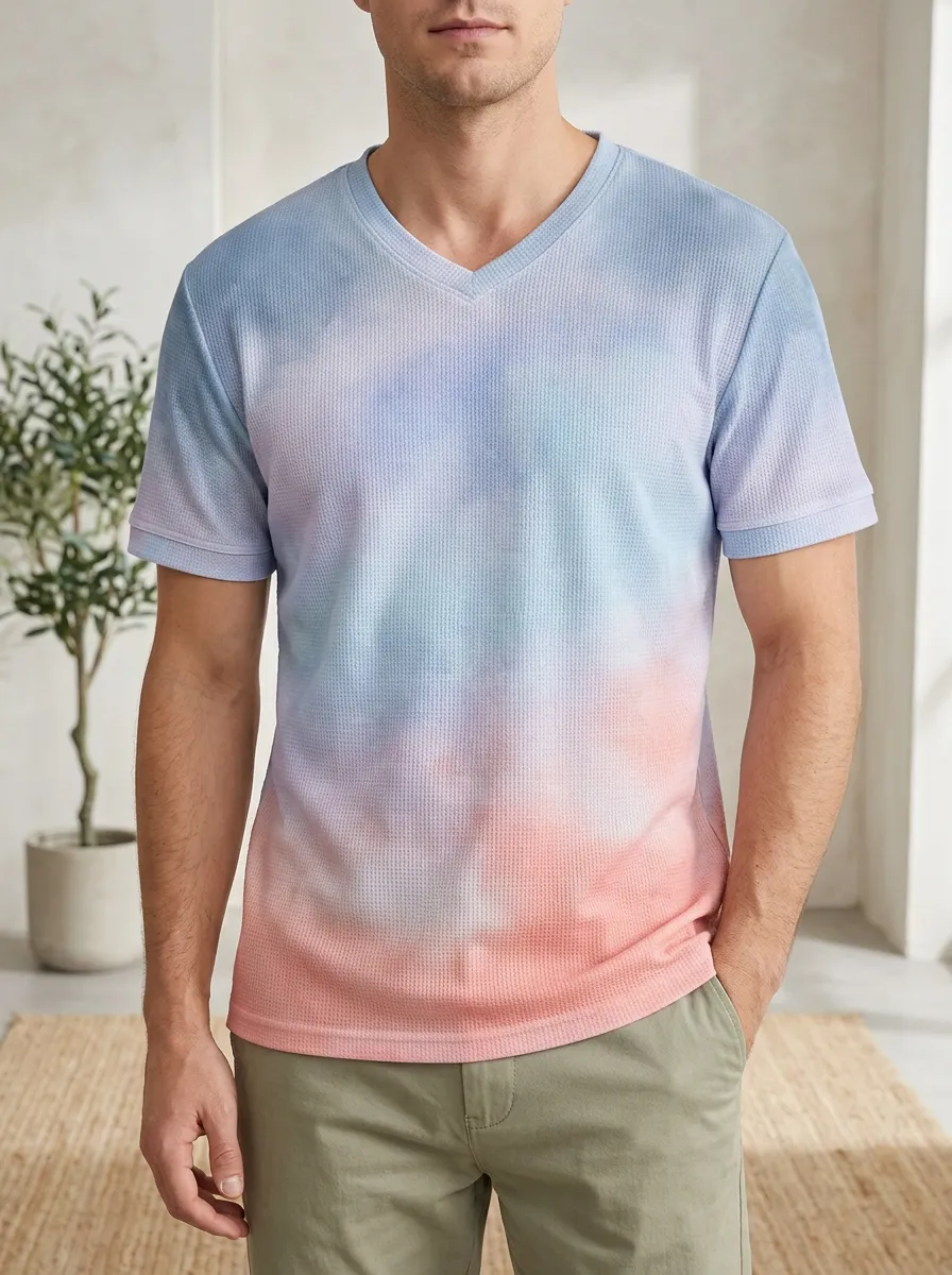 Men's Everyday Tie-Dye Waffle Knit V-Neck T-Shirt