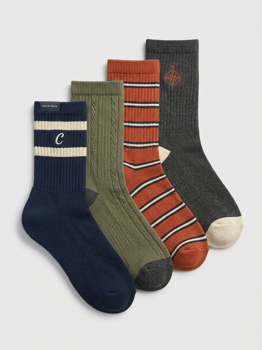 Essential Striped Vintage Casual Look Men's Four Pair Socks