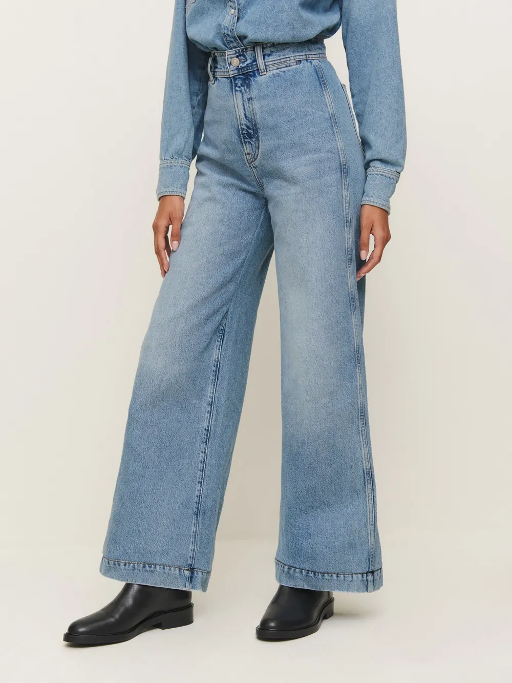 High Waisted Wide Leg Denim Jeans