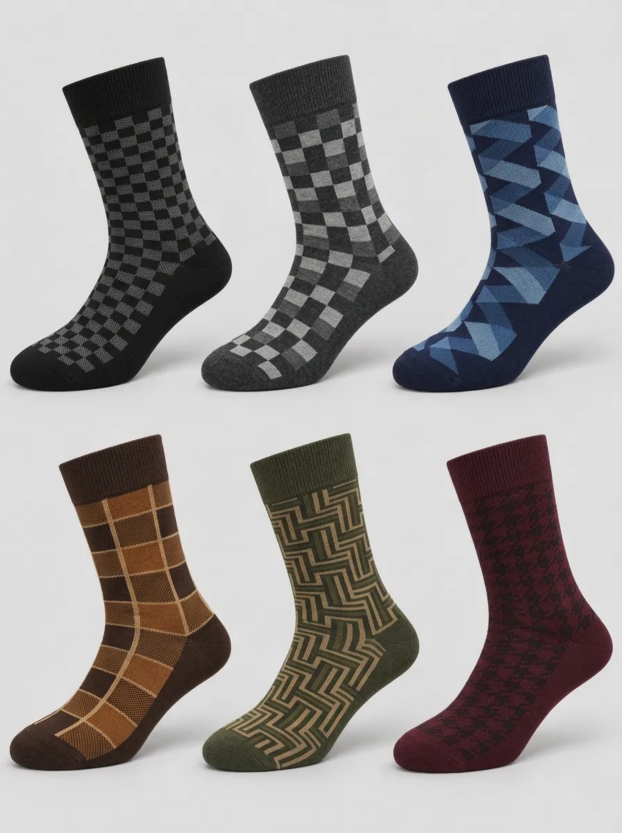Men's Checkered Ribbed Crew Socks Multi-Pack