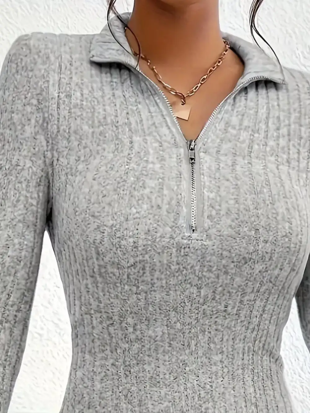 Ribbed Knit Zip Front Mini Dress