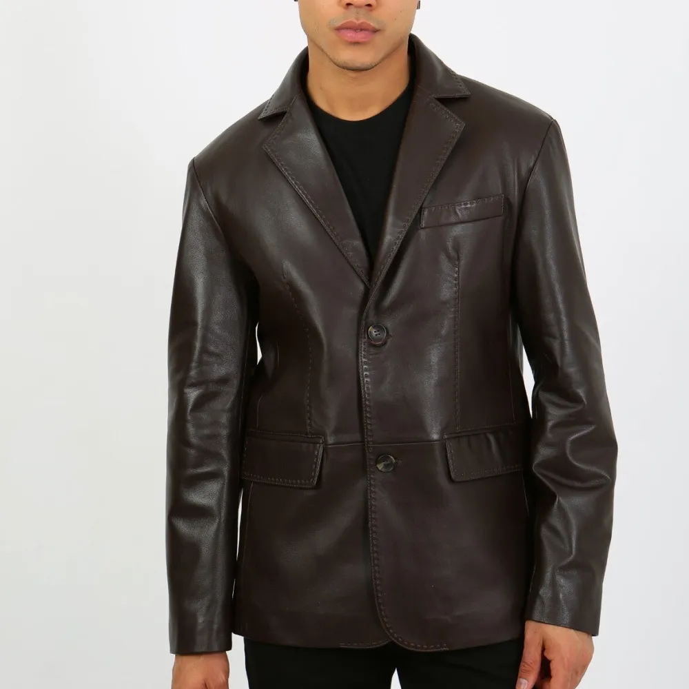 Sleek Essential Notched Lapel Leather Blazer