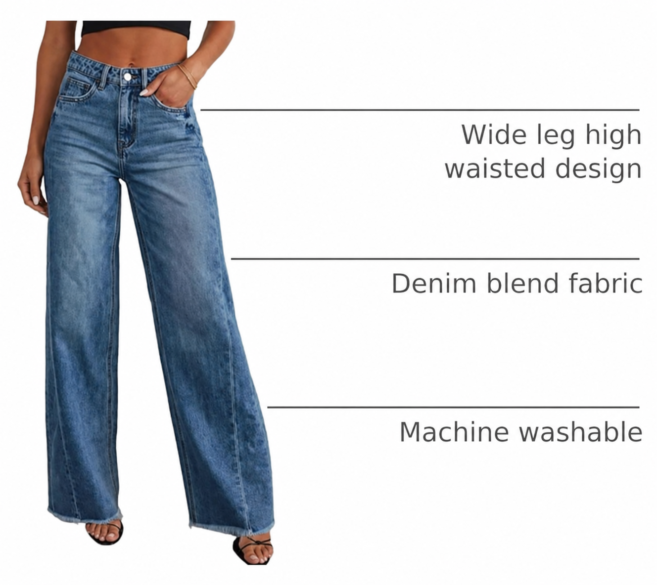 Women’s Wide Leg Jeans High Waisted Stretchy Denim Pants