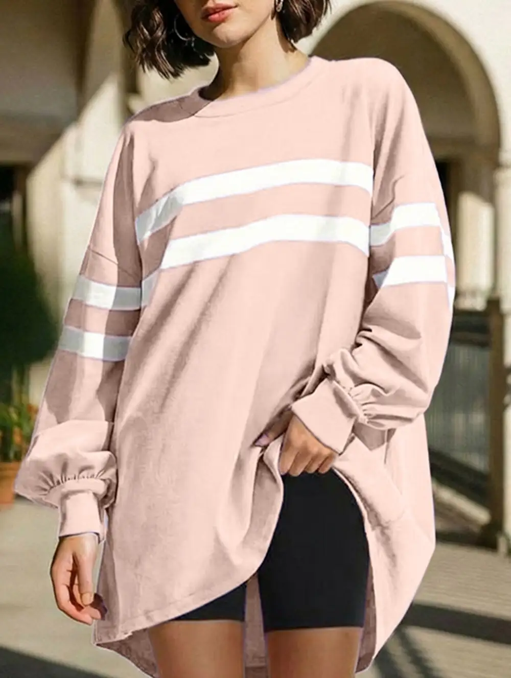 Striped Crew Neck Loose Sweatshirt