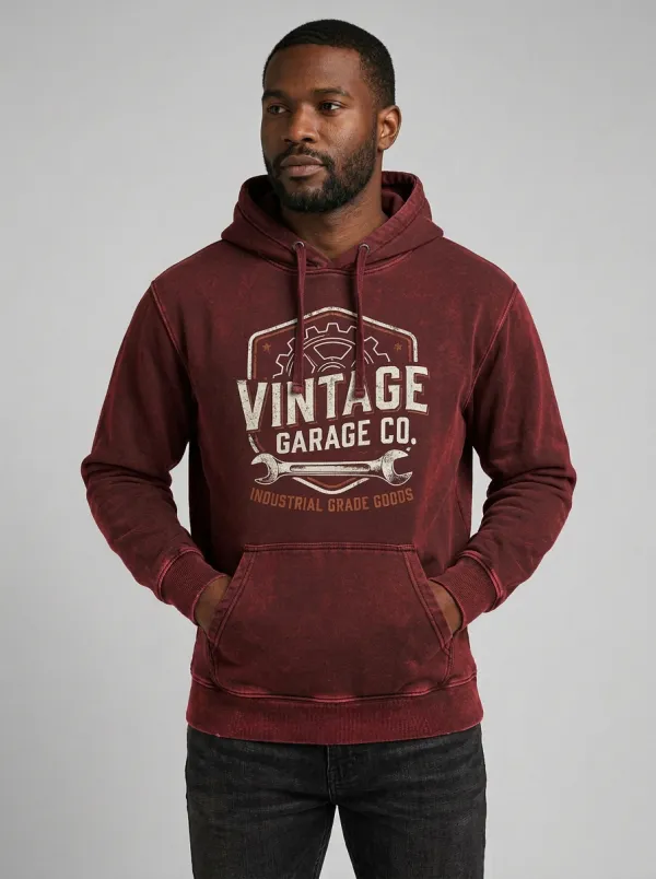 Men's Vintage Mechanic Garage Gear Wrench Graphic Hoodie