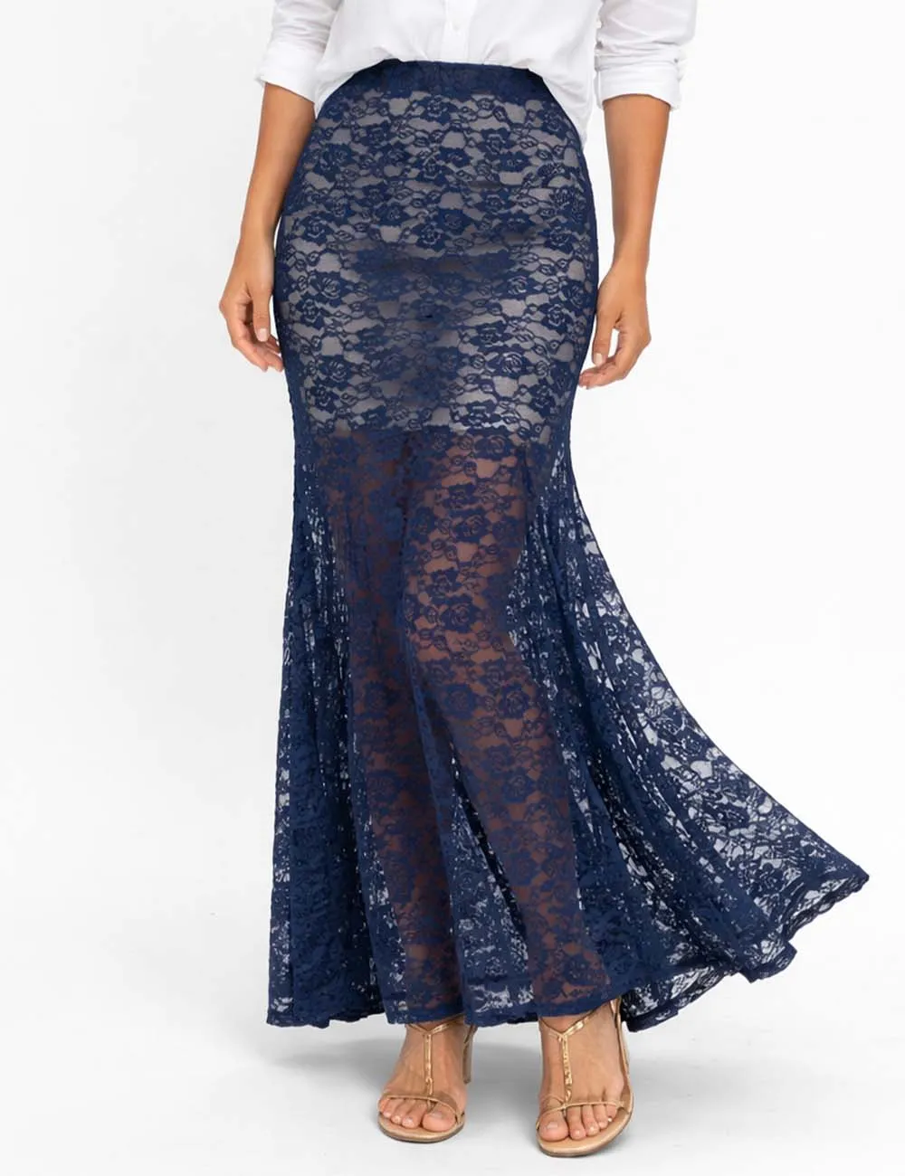 Chic Lace Flared Hem Maxi Skirt