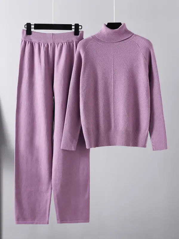 Long Sleeve Relaxed Mock Neck Sweater And Pants Set