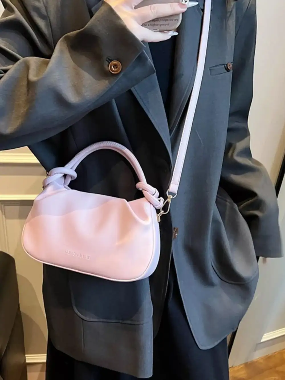 Knot Handle Ruched Crossbody Bag