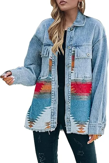 Women’s Aztec Denim Jacket – Vintage Vibes. Modern Edge. Effortless Style.