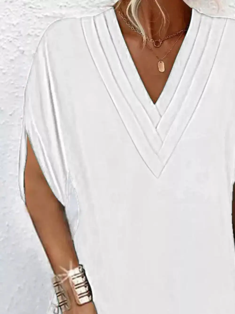 V-Neck Side Slit Mini Dress