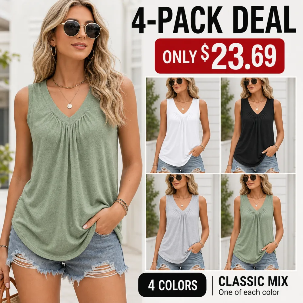 Women's V-Neck Ruched Sleeveless Tank Tops