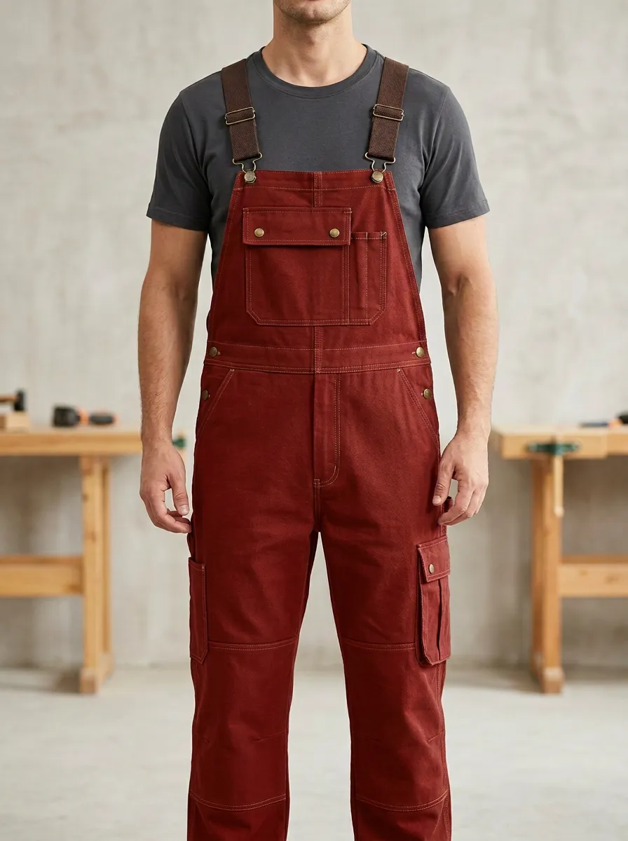 Men's Athletic Inspired Multi-Pocket Canvas Bib Work Overalls