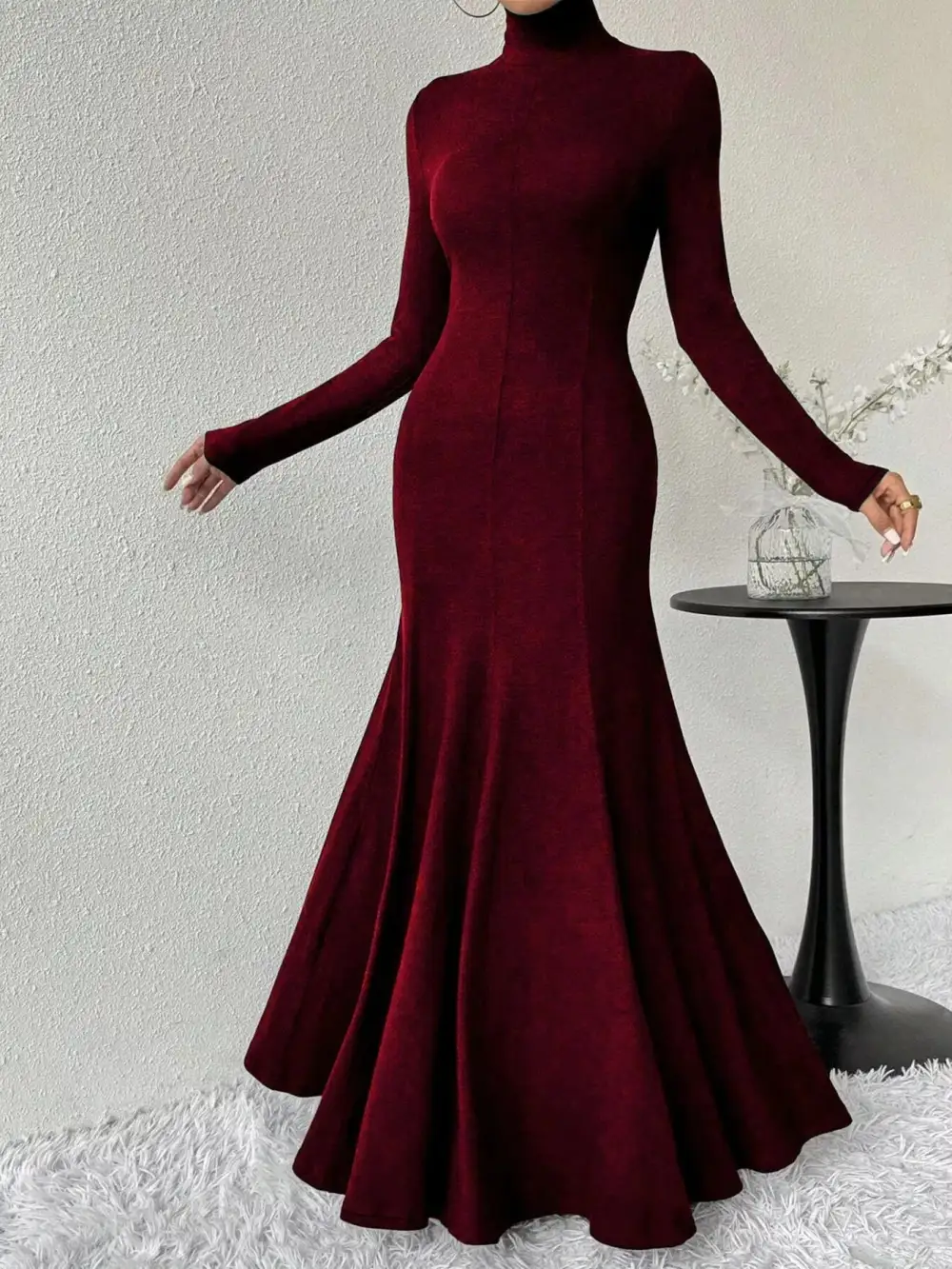 Polished Detail Long Sleeve Maxi Dress