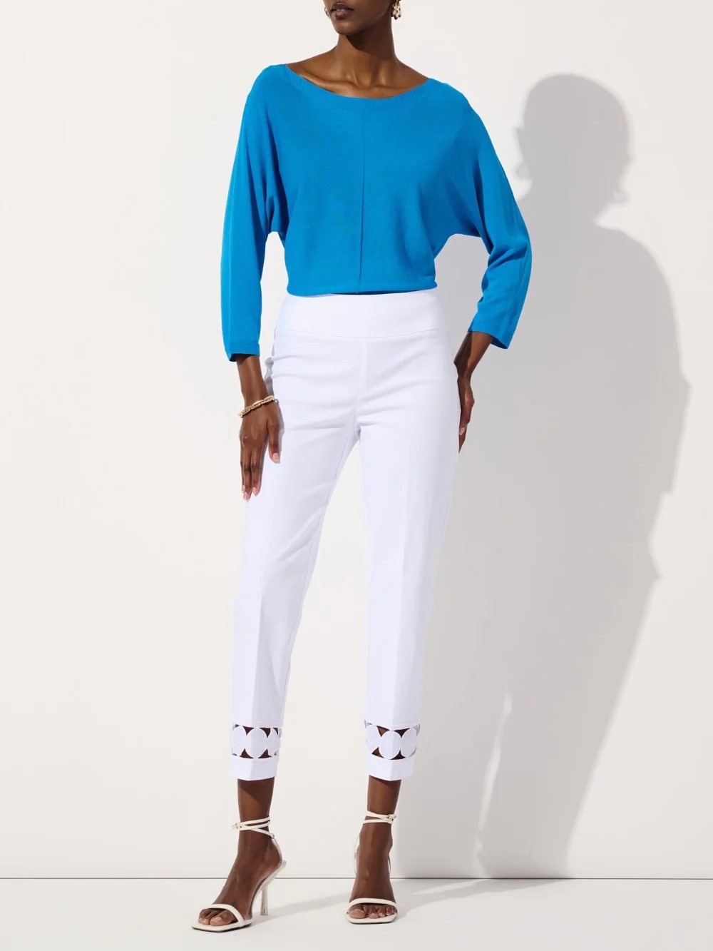White Cropped Pants with Cut - Out Detail