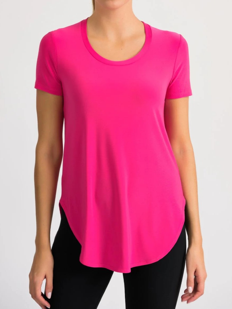 Navy Blue Curved - Hem Short - Sleeve Top