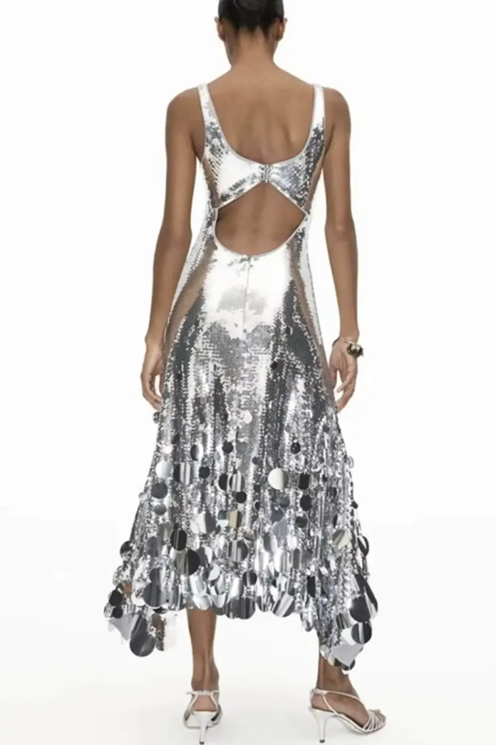 Tips Sequin Irregular Round Maxi Gown