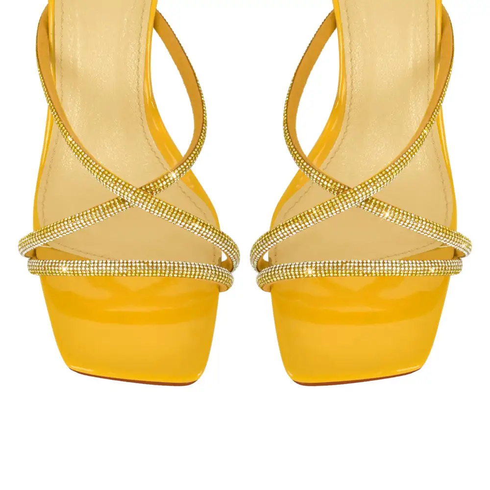 Square Toe Rhinestone Ankle Strap Stiletto Sandals