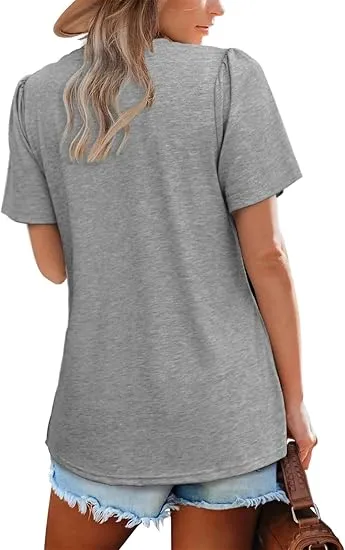 5PACK-Casual Short Puff Sleeve Pleated Shirts Casual Blouses