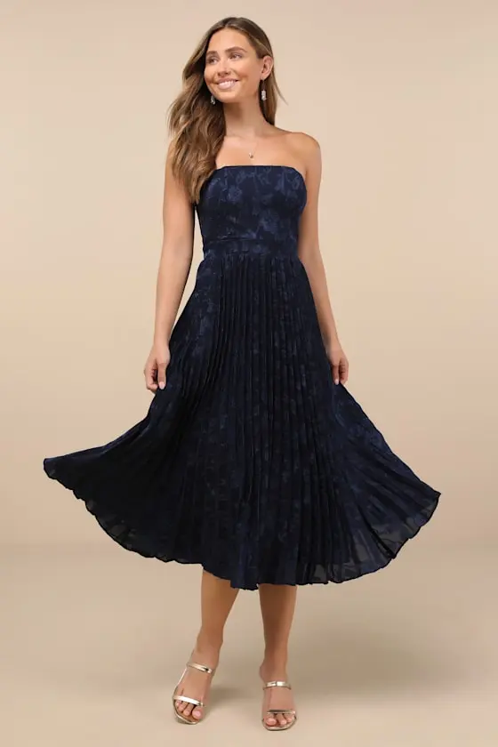 Perfectly Stunning Yellow Jacquard Strapless Midi Dress