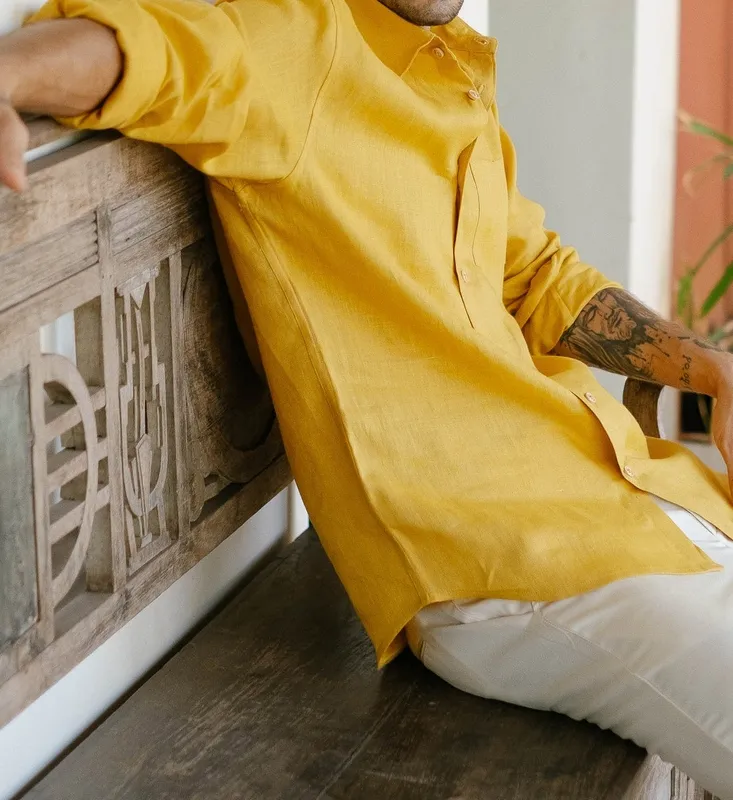 Mustard Linen Button-Up Shirt
