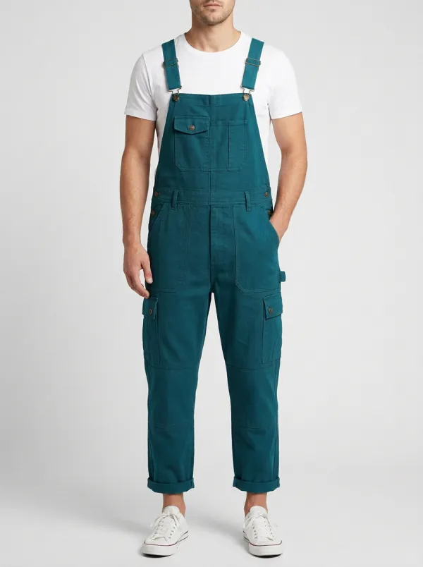 Men's Olive Green Reinforced-Knee Cargo Bib Overalls