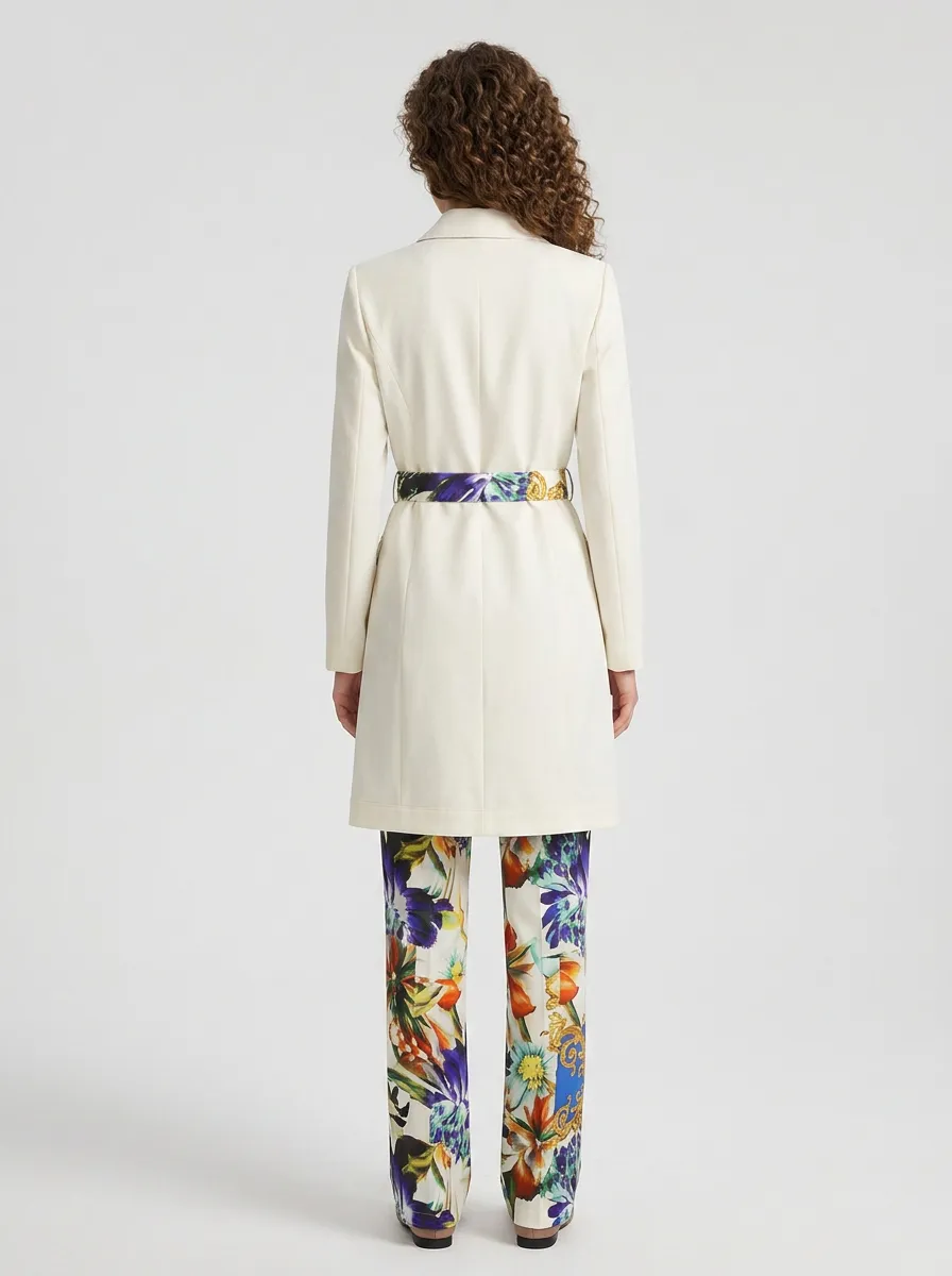 Women's Floral Baroque Pattern Printed Belted Jacket Top