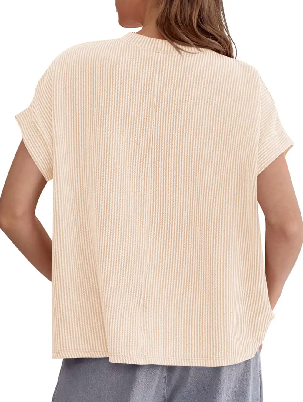 Ribbed Knit Crew Neck Tee