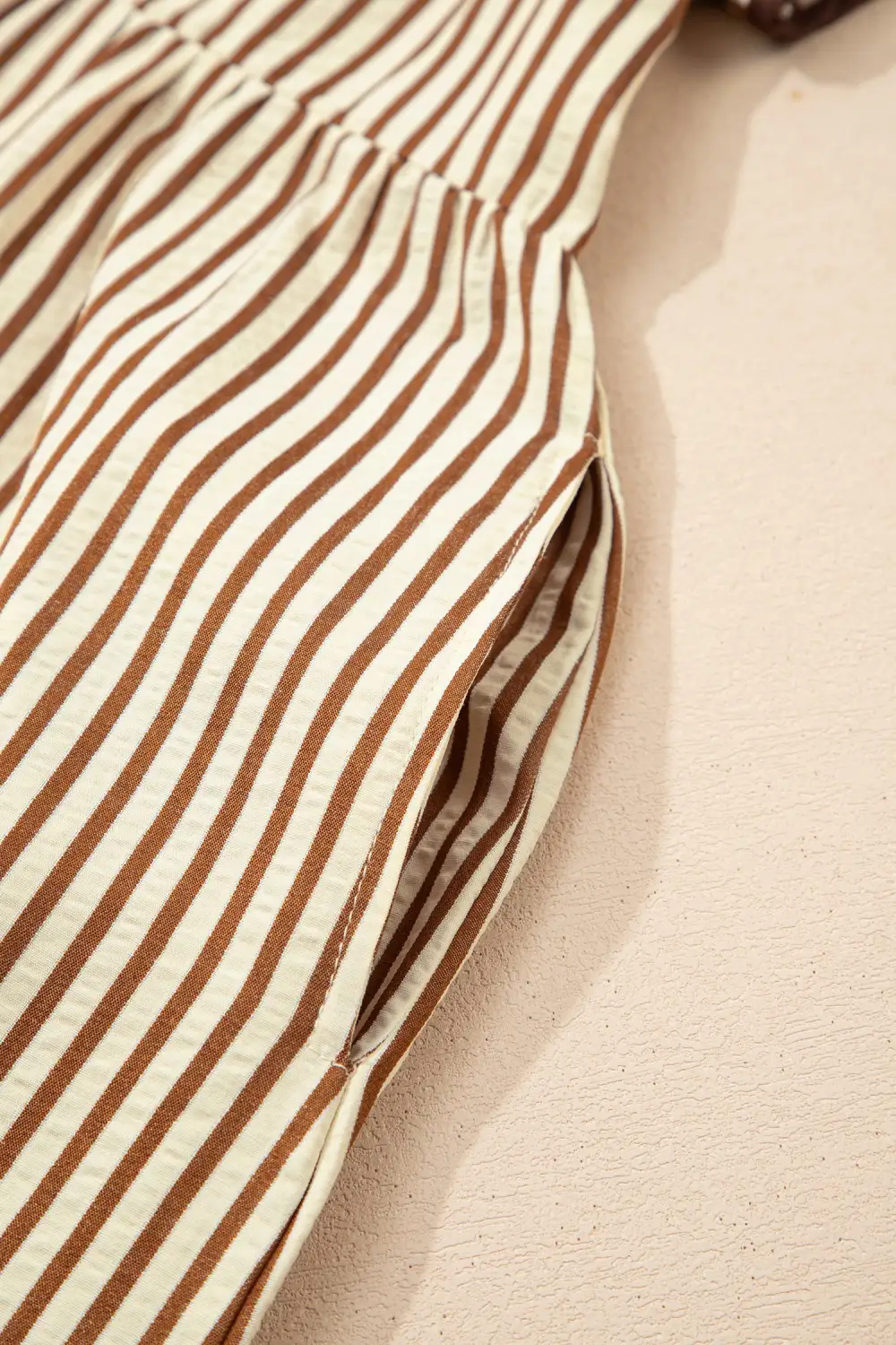 Lightweight Feel Striped V Neck Ruffle Midi Dress