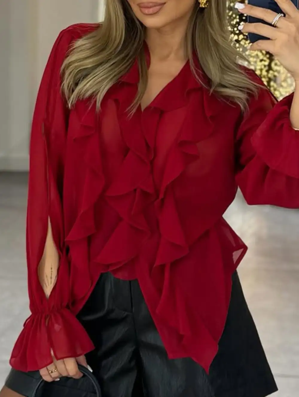 Top with Lace Flared Sleeves Tee
