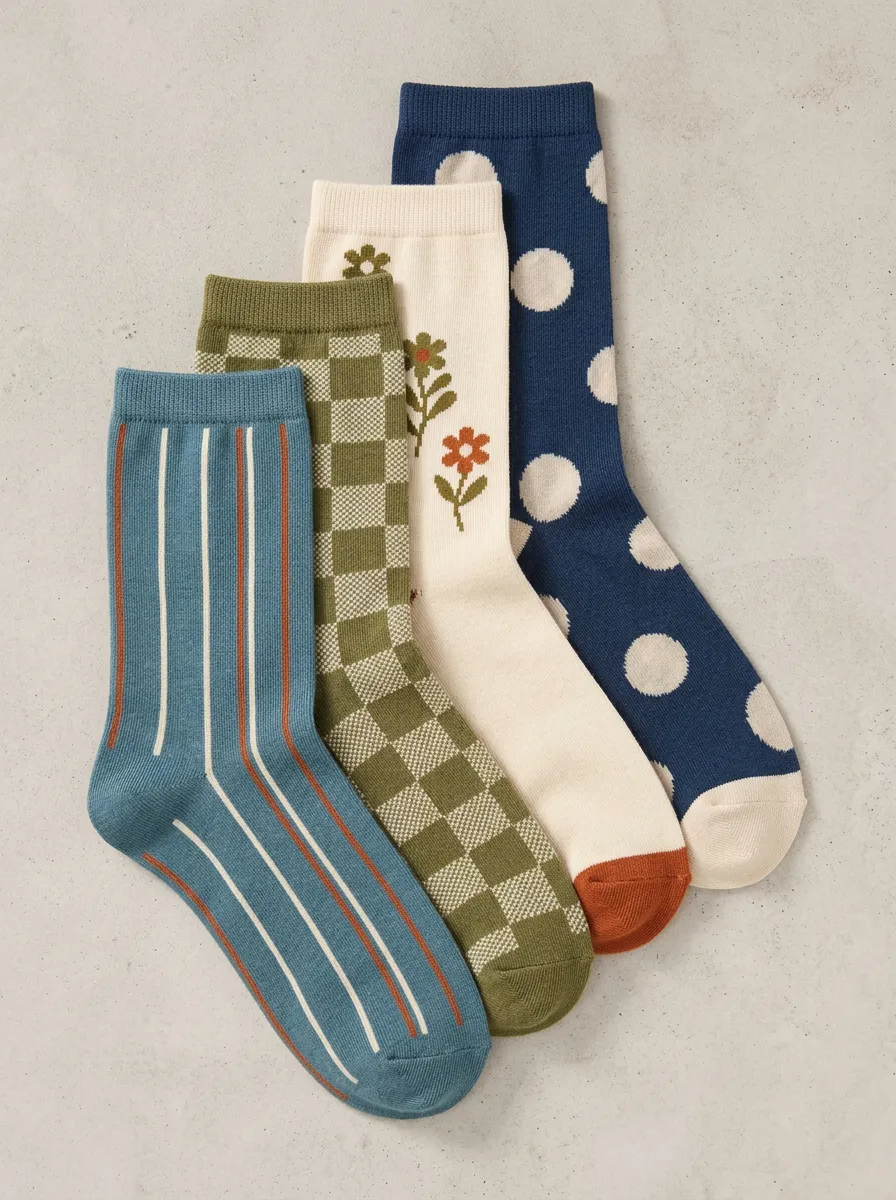 Versatile Floral Striped Essential Women's Four Pair Socks