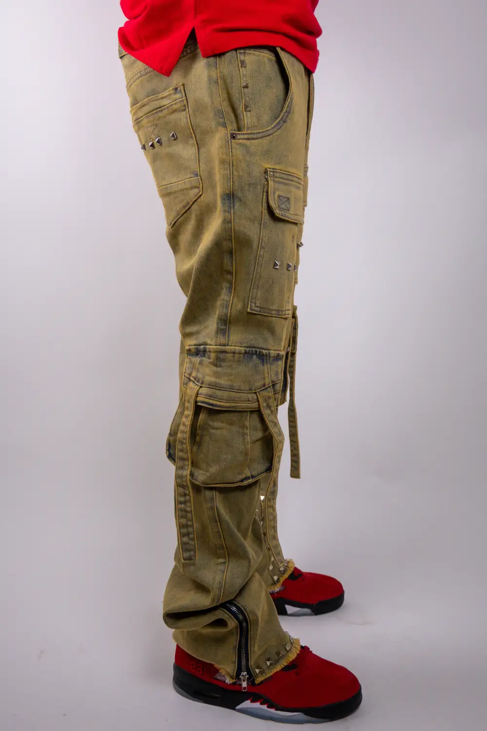 Studded Stacked Cargo Jeans Rivet