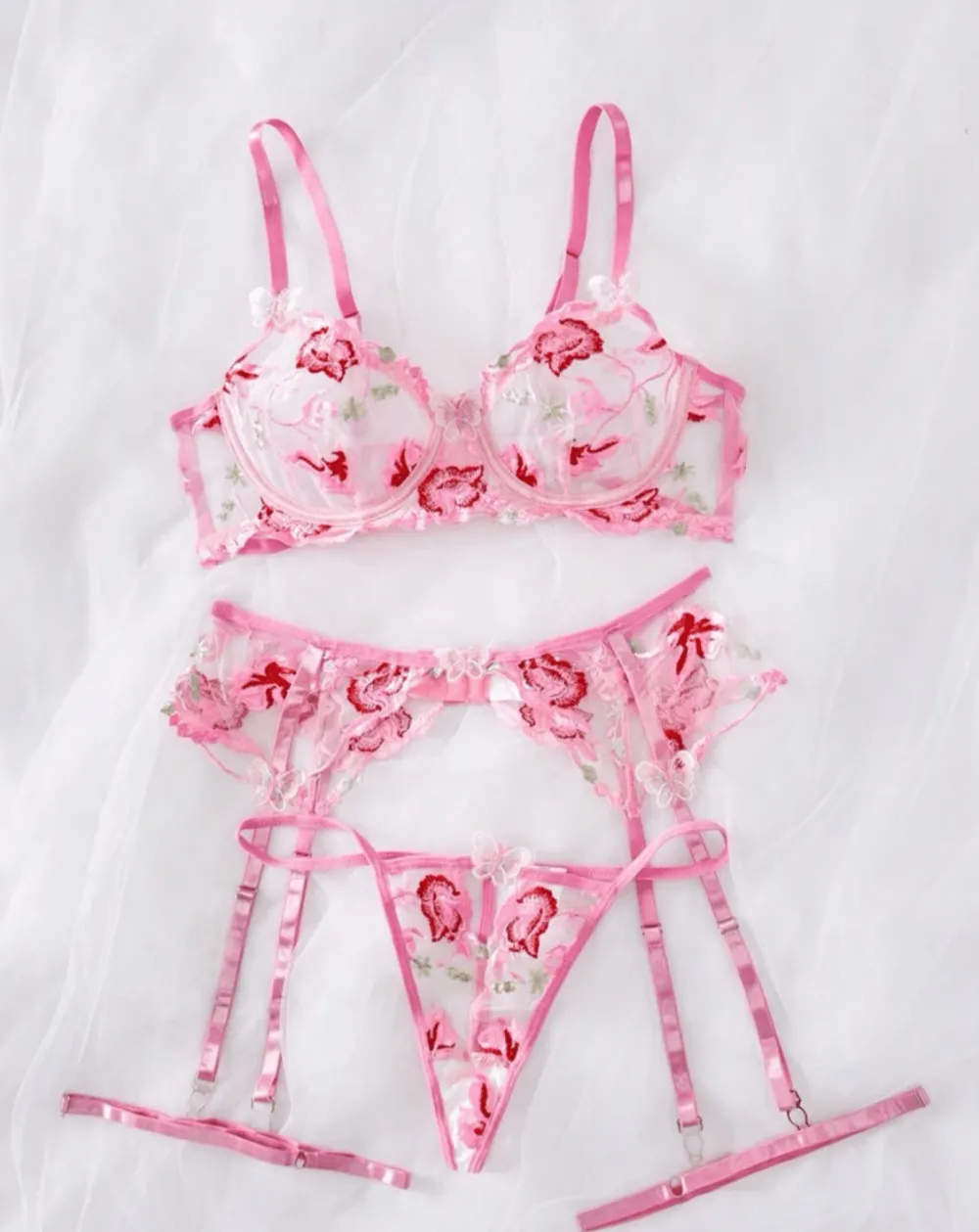 Floral Lace Garter Lingerie Set