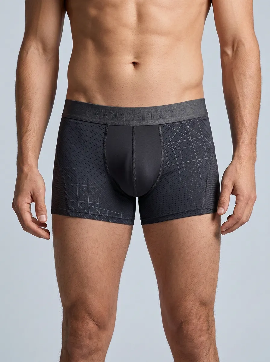 Men's Geometric Grid Pattern Printed Boxer Briefs