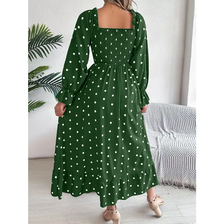 Polka Dot Flounce Sleeve Midi Dress