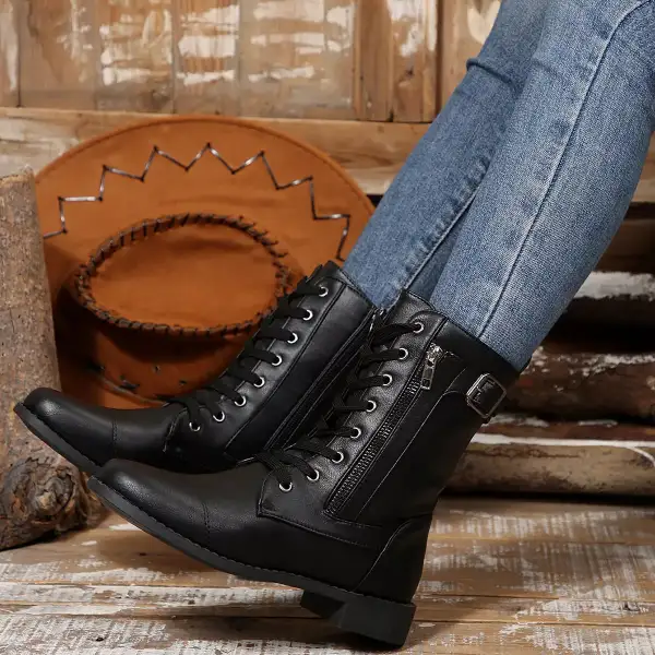 Casual Round Toe Block Heels Boots
