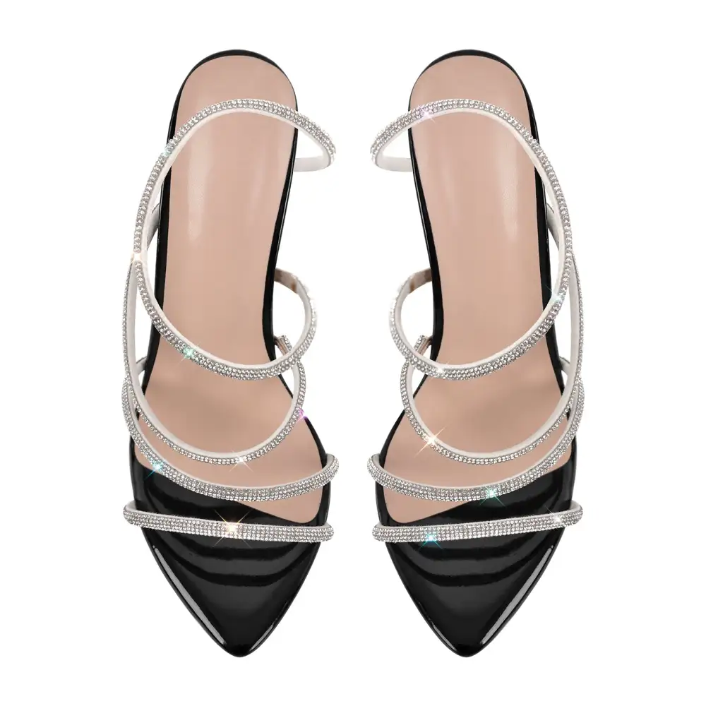 Pointed Toe Rhinestone Strap Stiletto Sandals