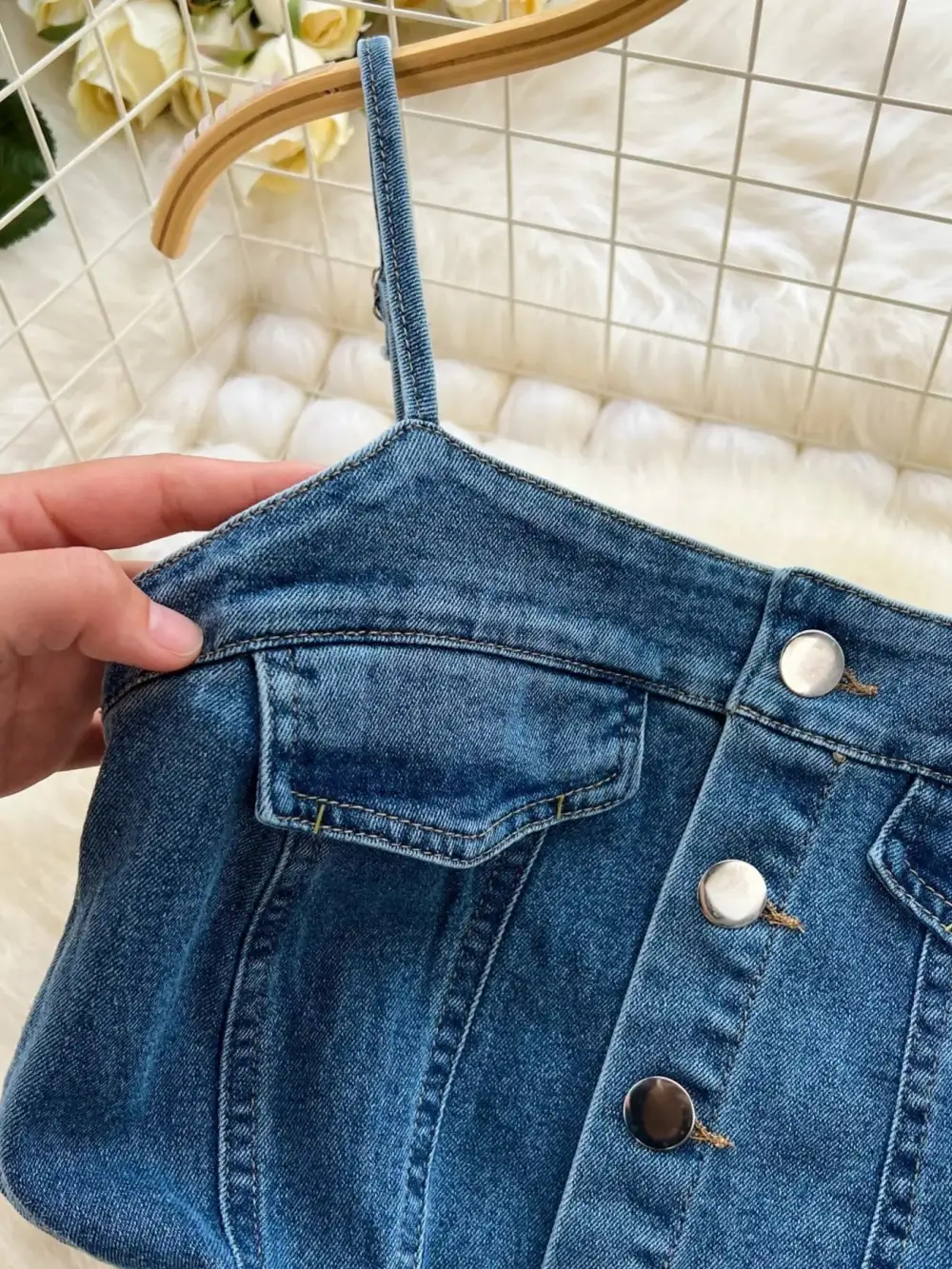 Denim Slit Sleeveless Dress Casual