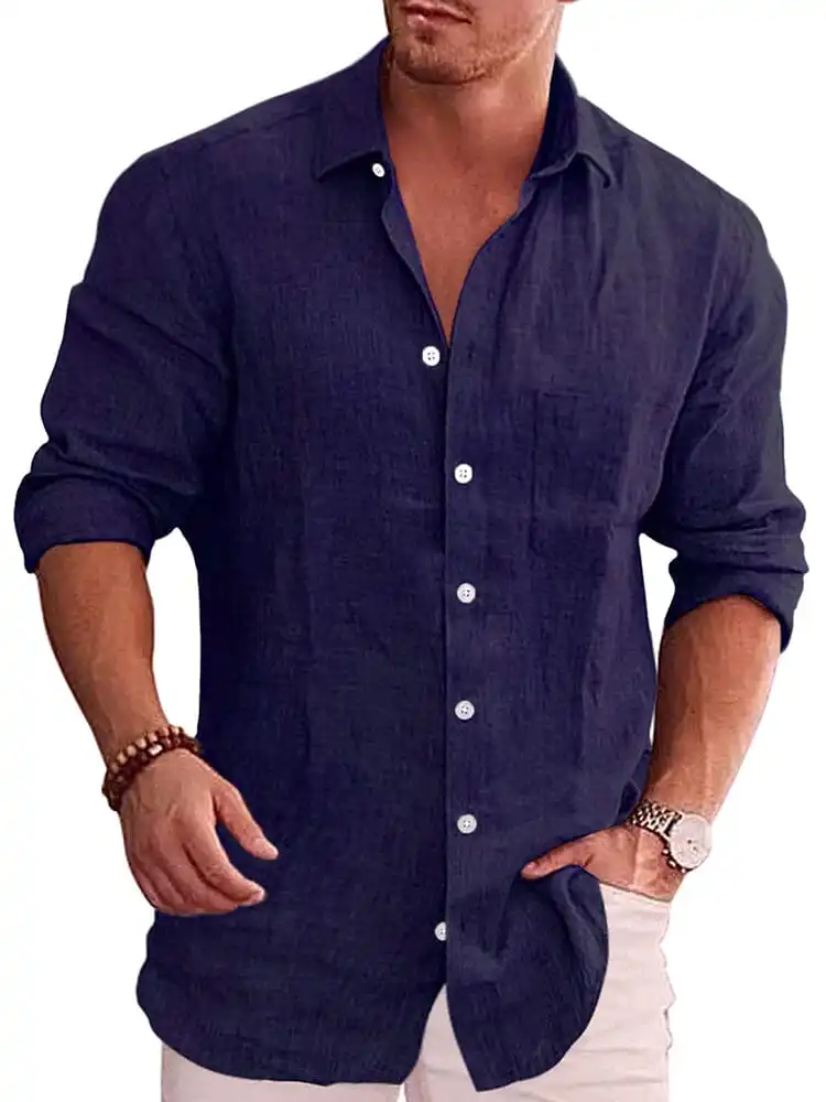 Classic Casual Button Down Cotton Linen Shirt