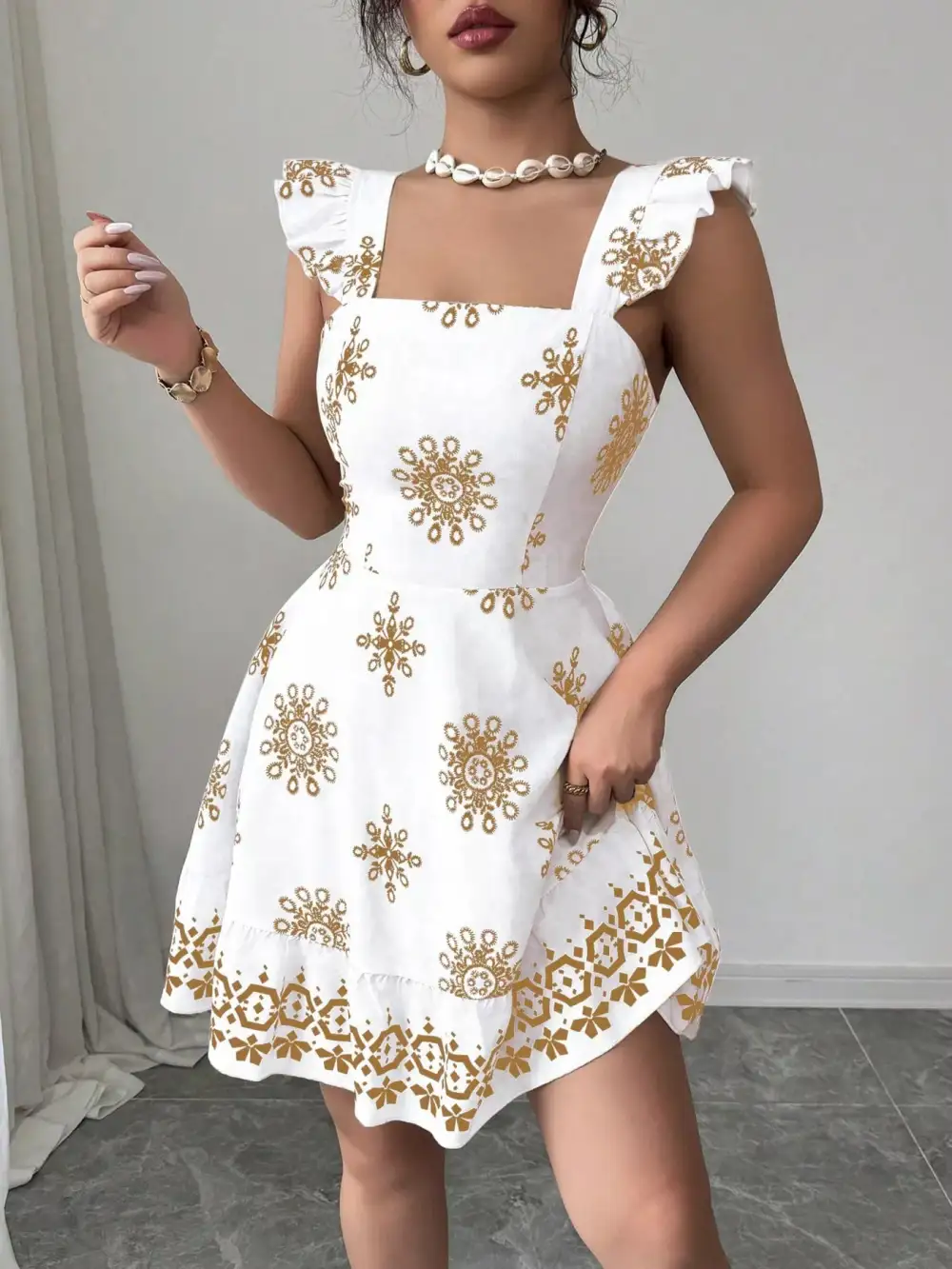 Bow Back Square Neck Mini Dress