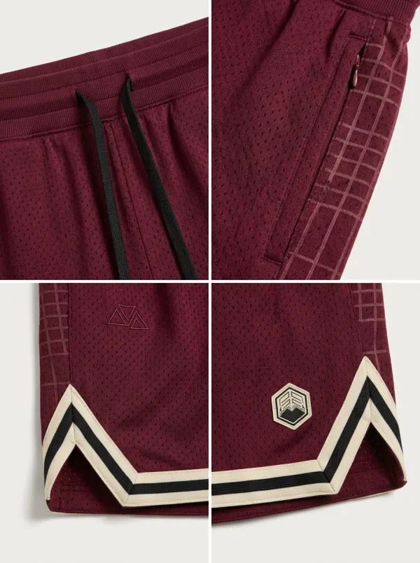 Modern Embroidered Detail Plaid Pattern Shape Men's Basketball Shorts