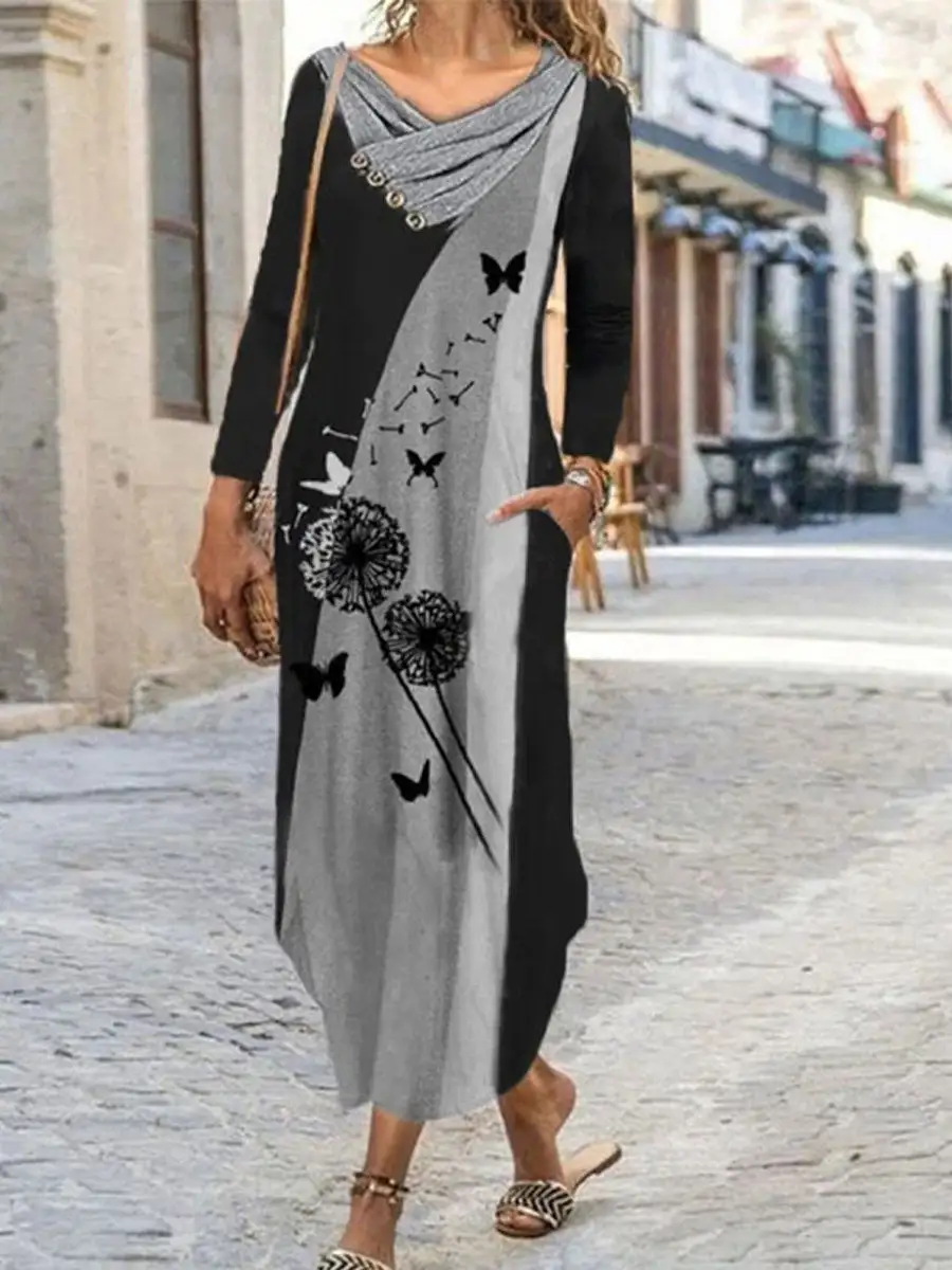 Ethnic print long-sleeved dress