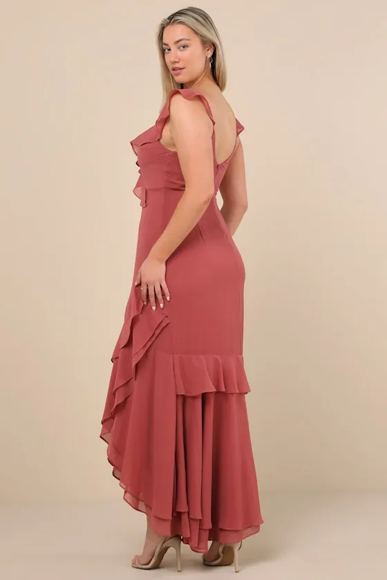 Charming Event Light Blue Asymmetrical Ruffled Maxi Dress