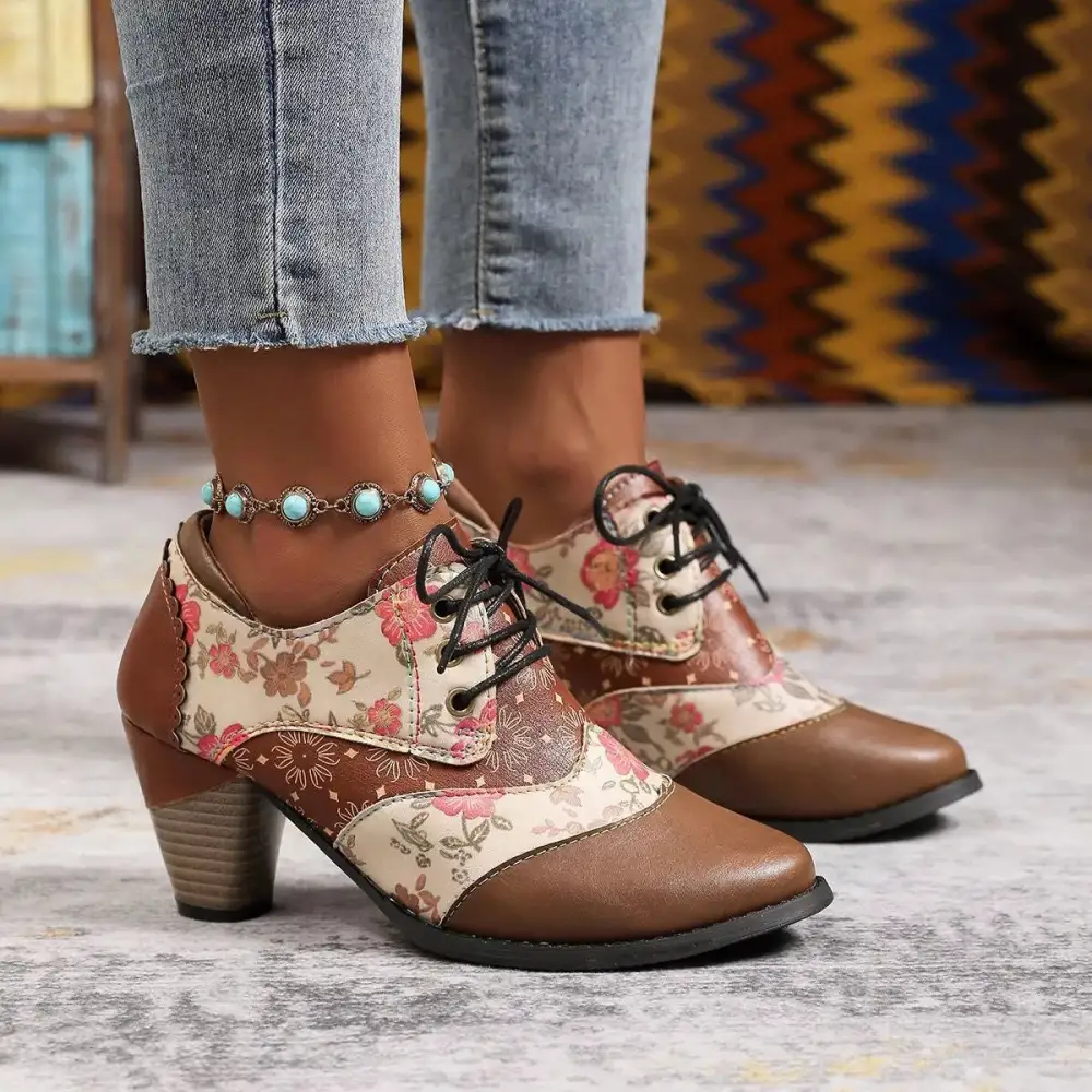 Lace Up Block Heel Ankle Boots