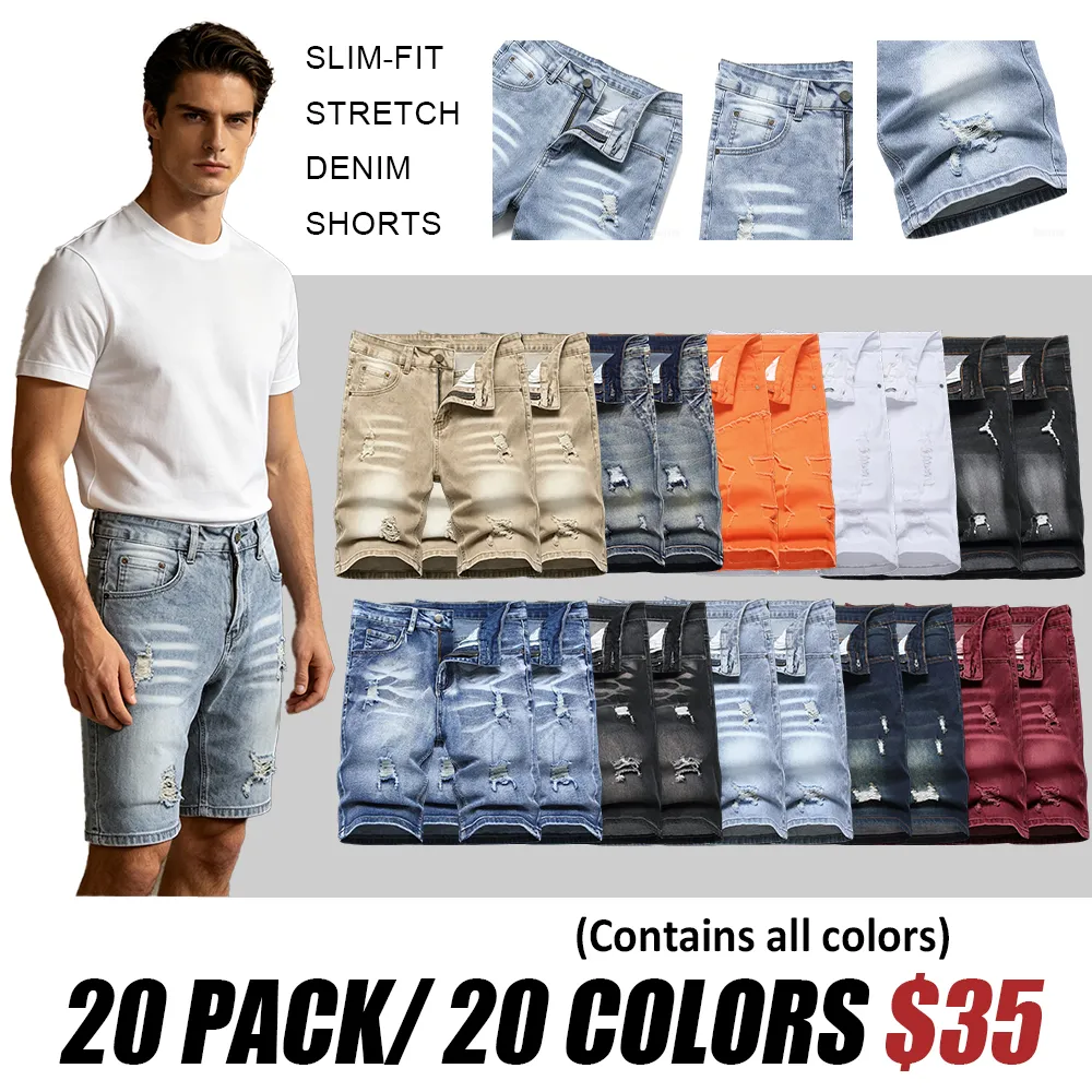 🛒 90% OFF NOW!2026 New Men'S Multi Pack Slim Fit Stretch Denim Shorts Ripped Skinny Jean Shorts For Men