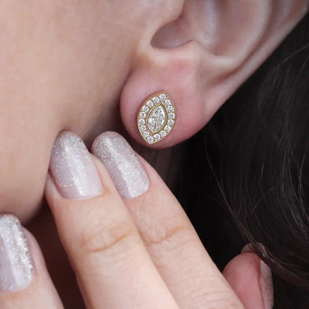 Marquise Diamond Halo Stud Earrings