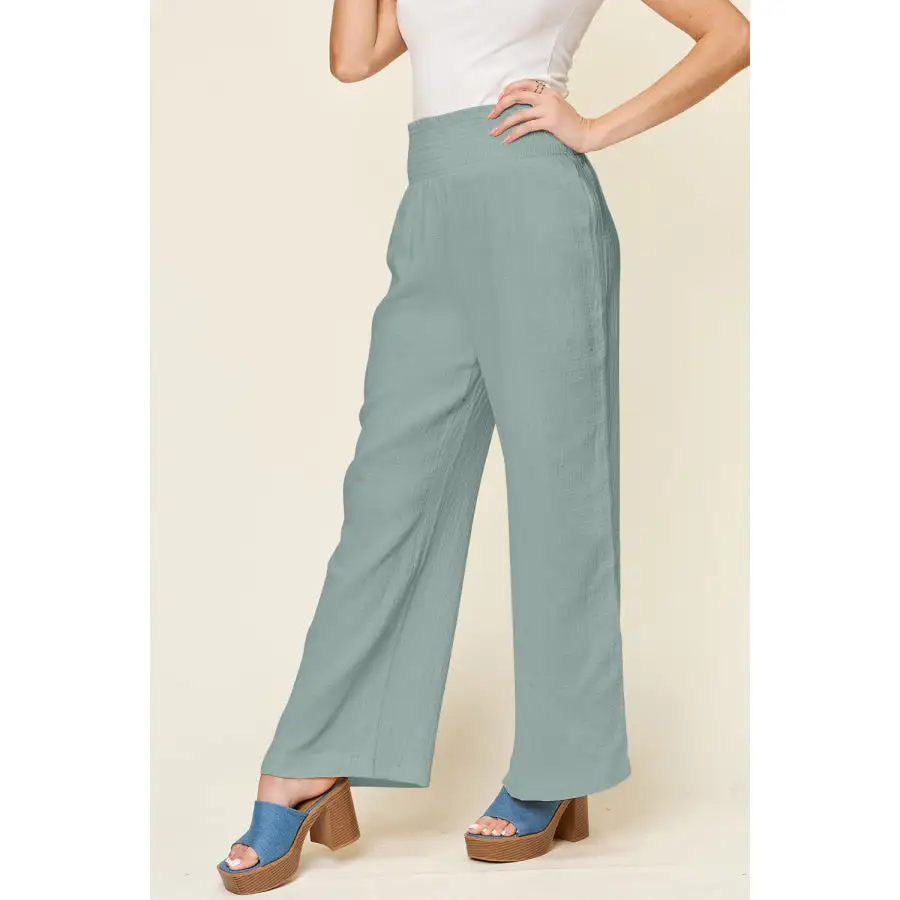 Full Size Texture Smocked Waist Wide Leg Pants