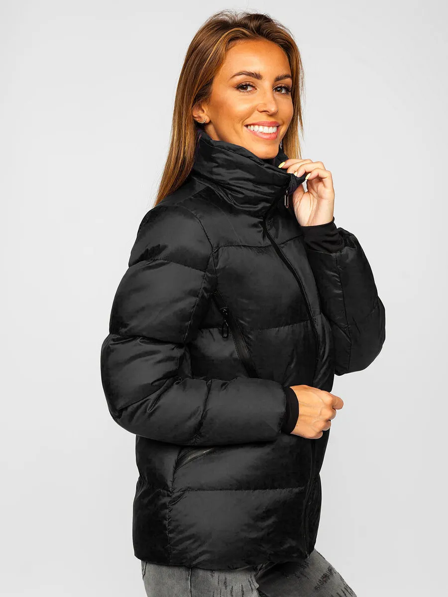 Women's Black Quilted Winter Jacket Without Hood