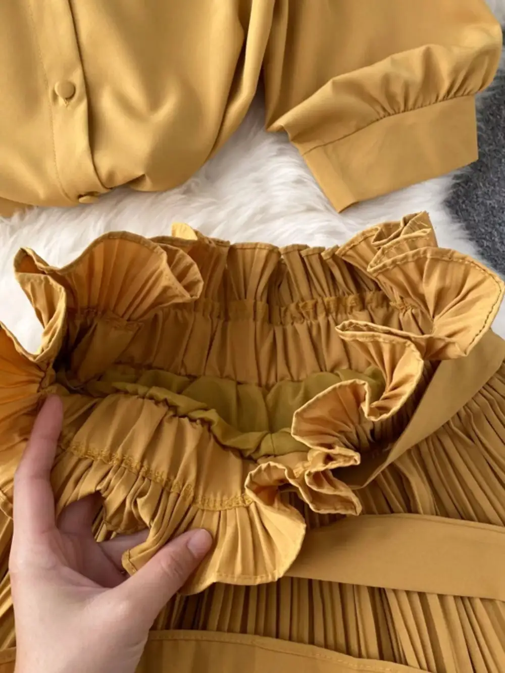 Puff Sleeve Pleated Coordinated Set