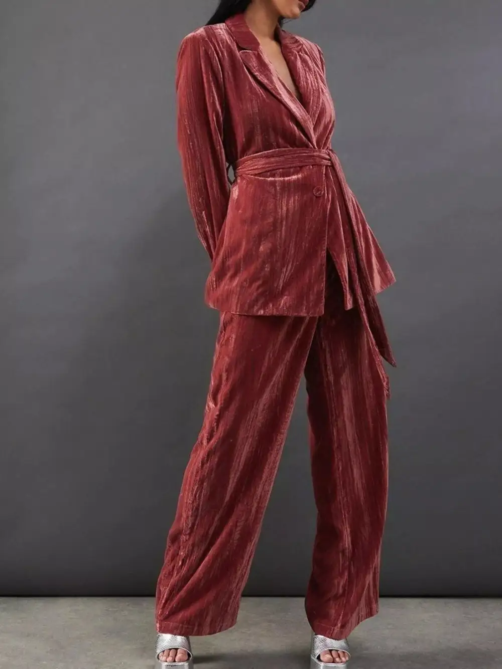 Velvet Lapel Collar Blazer & Pants Set